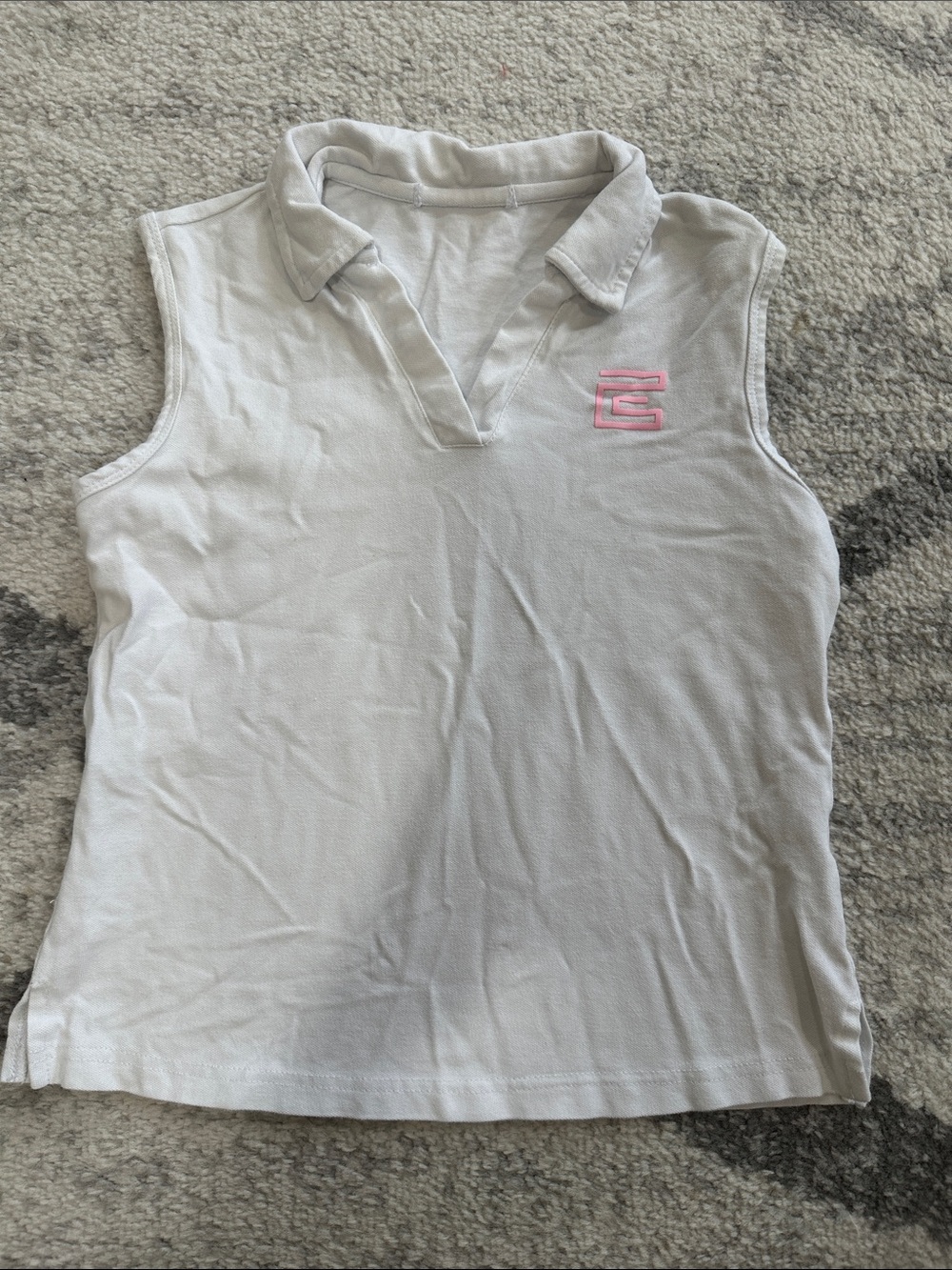 Girls' Sleeveless Polo Top with Pink Logo - White